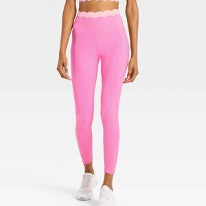 JoyLab Women's High-Rise Scallop 7/8 Leggings Neon Pink/Light Pink XXS NWT